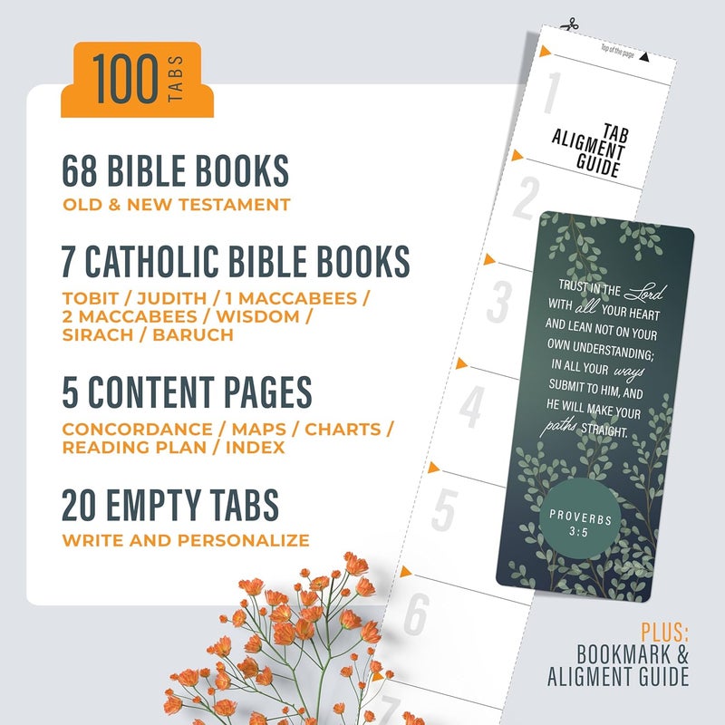 OFFILICIOUS Book Bible Tabs – 100 Soft-Touch, Laminated Bible Tabs for Holy Bible – Durable Tabs for Bible – Protestant & Catholic Bible Tabs Large Print – Green & Blue Bible Tabs for Women & Men - Image 2